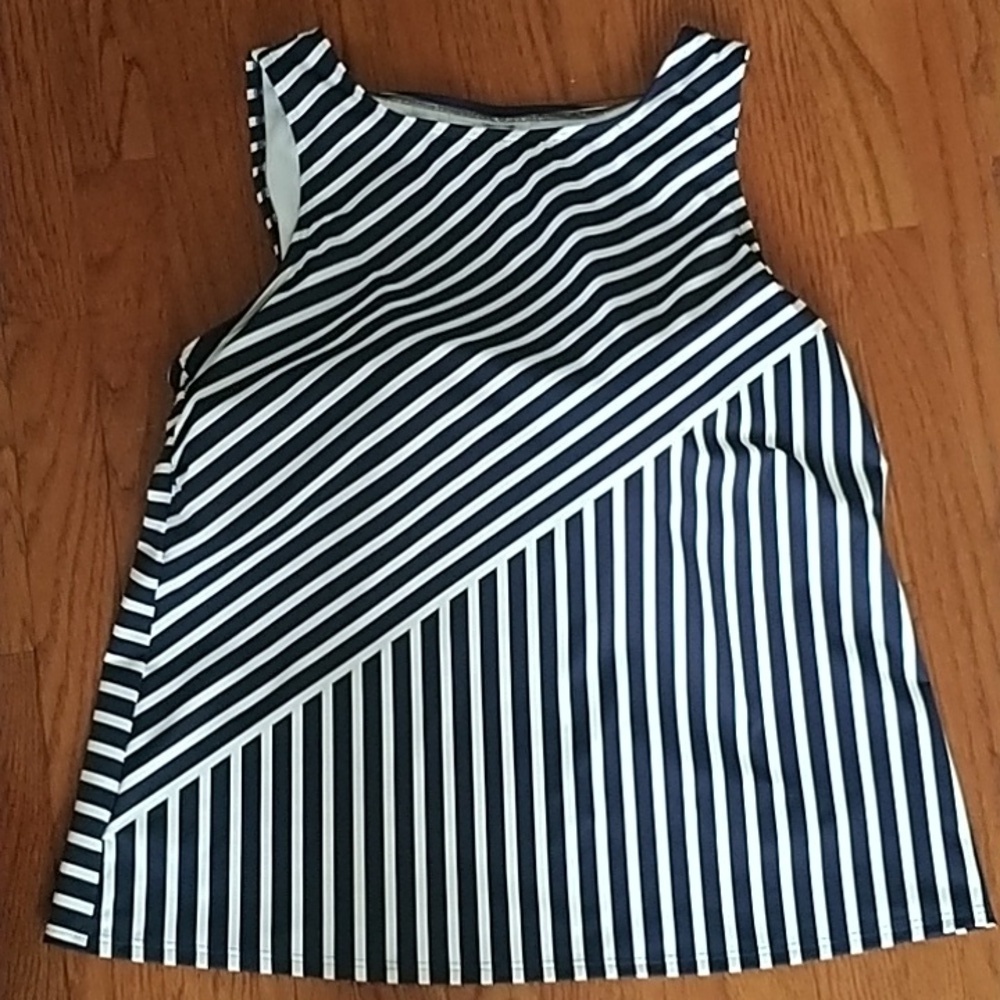 Land's End Deep Sea Mixed Diagonal Stripe High Neck Tankini Top 18W/L - Picture 7 of 7